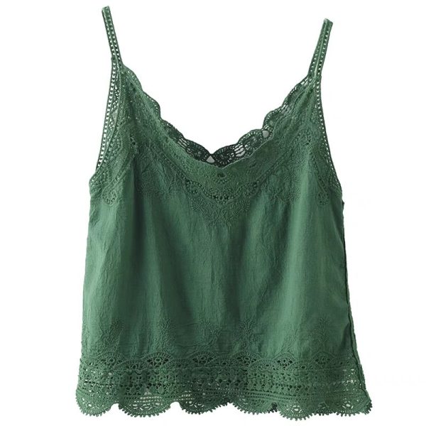 Retro All Cotton Hollow Embroidered Lace Vest - Image 5