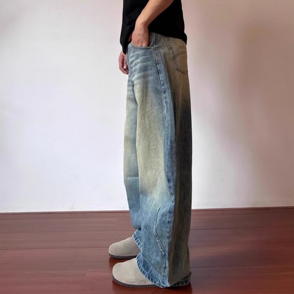 Retro Design Deconstructed Pleated Washed Blue Jeans - Image 5
