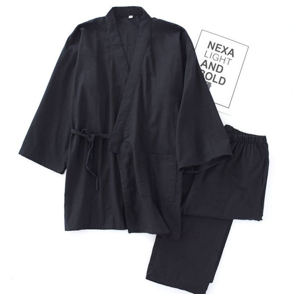 Cotton Double-layer Pajamas Striped Japanese Lace-up Suit - Image 5