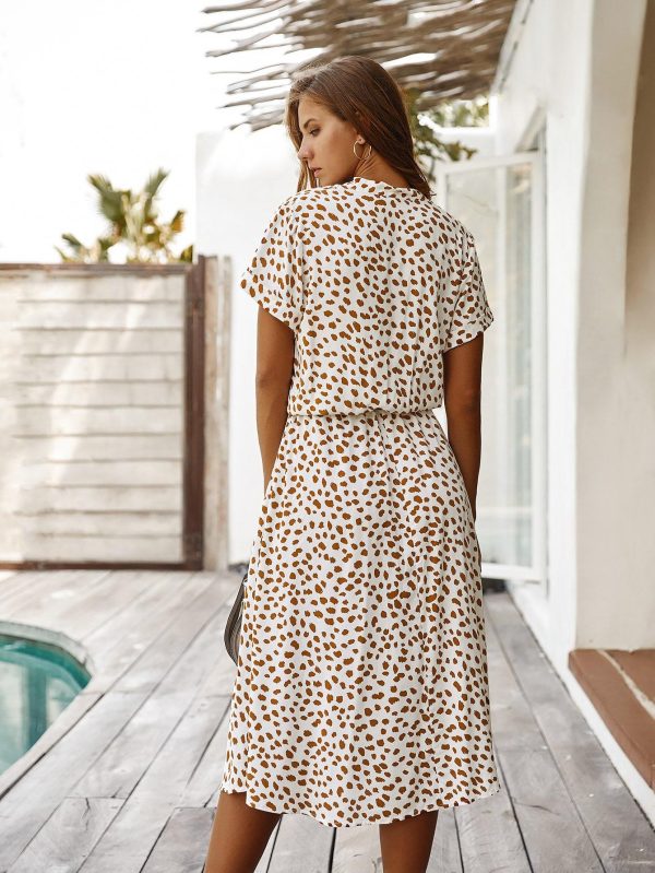 Print Drawstring Waist A-line Dress - Image 4