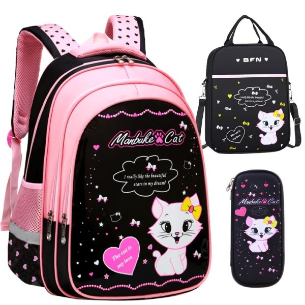 Kids School Cute Cat Print Backpack - Image 2