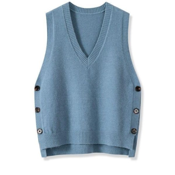 European And American Retro V-neck Knitted Vest Women's Spring Autumn Outerwear - Image 3