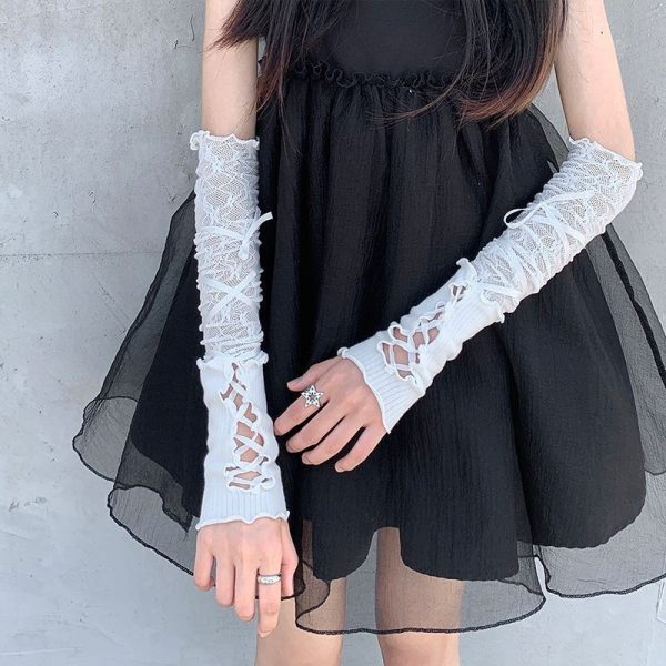 Lace-up Oversleeves Jk Girl Open Finger Cos Gloves - Image 9