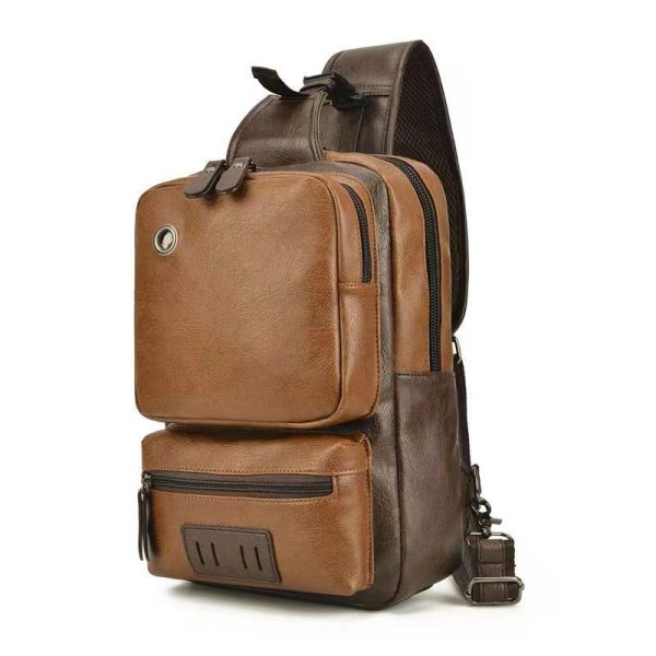 Men's PU Fashion Chest Large Capacity Shoulder Messenger Bag - Image 5
