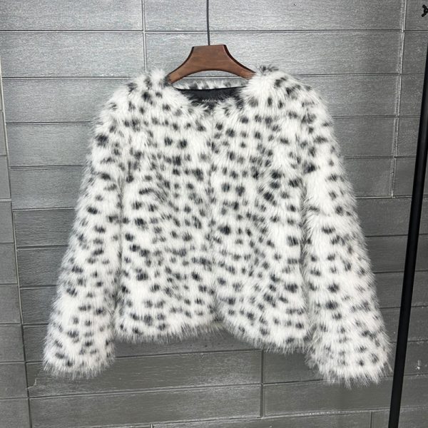 Fur Black And White Spots Women's Short Coat - Image 2