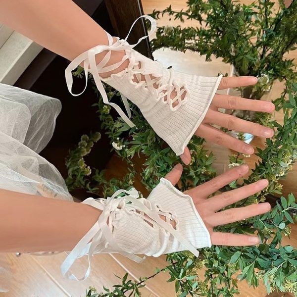 Lace-up Oversleeves Jk Girl Open Finger Cos Gloves - Image 7