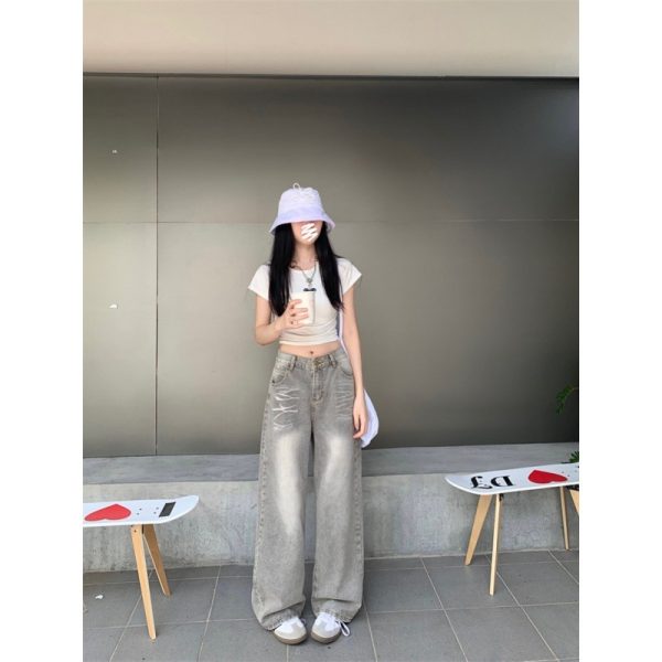 Women's Idle Style Summer-style Retro Drooping Straight Wide-leg Jeans - Image 5
