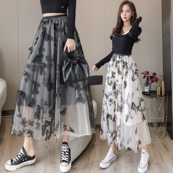 Embroidered Bow Lace Mesh Skirt Women's Mid-length - Image 2