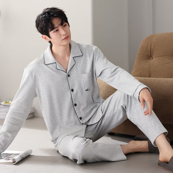 Men's Minimalist Pure Cotton Long Sleeved Home Suit Set - Image 10