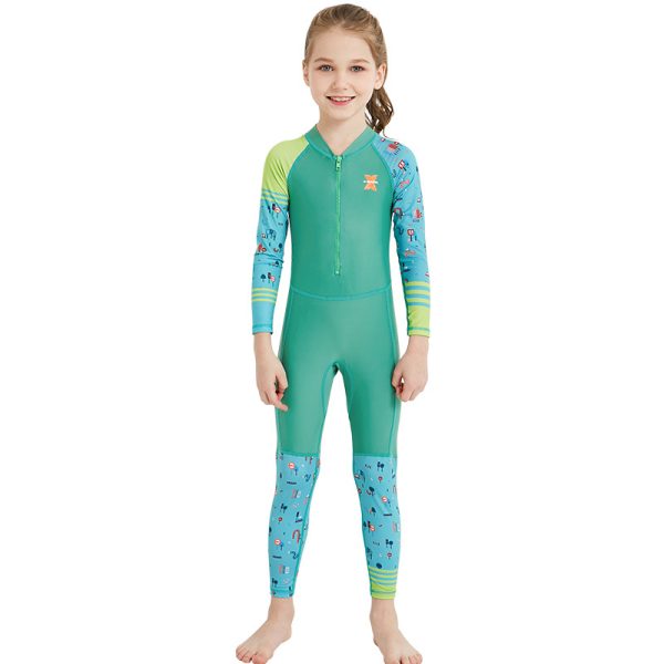 Children's quick-drying diving suit girls boys conjoined long-sleeved snorkeling suit swimwear size children's swimwear sunscreen swimsuit - Image 3