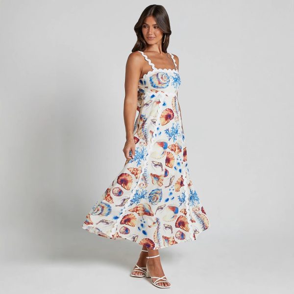 Printed Sling Stitching Dress - Image 3