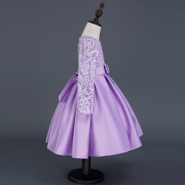 Carisa Europe and America autumn and winter children's dress princess dress long sleeve flower girl dress female purple lace costumes wholesale - Image 3