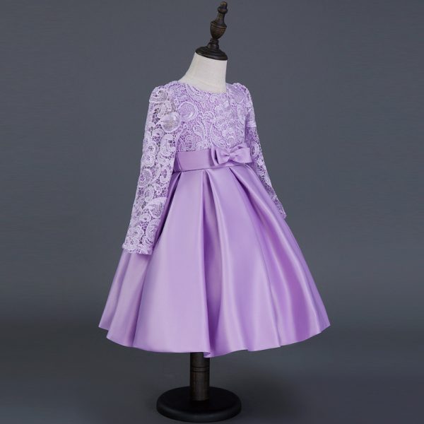 Carisa Europe and America autumn and winter children's dress princess dress long sleeve flower girl dress female purple lace costumes wholesale - Image 2
