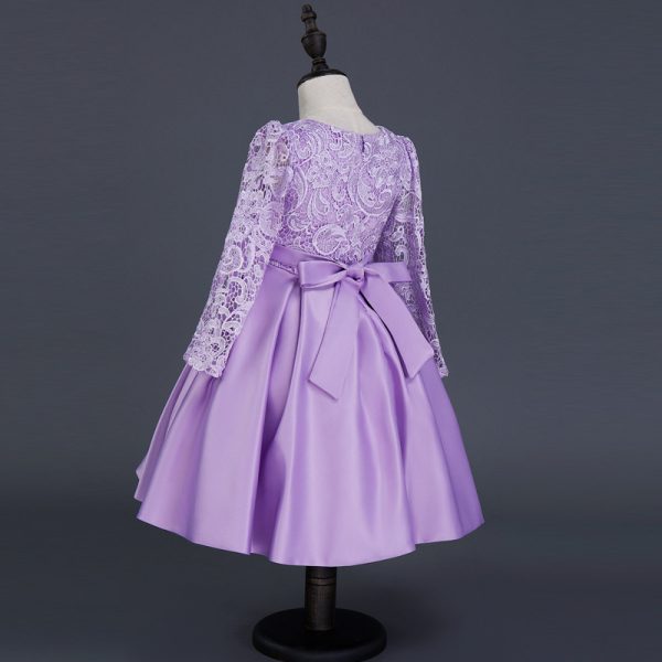 Carisa Europe and America autumn and winter children's dress princess dress long sleeve flower girl dress female purple lace costumes wholesale - Image 5