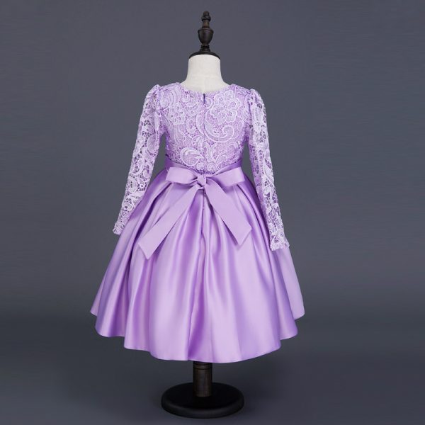 Carisa Europe and America autumn and winter children's dress princess dress long sleeve flower girl dress female purple lace costumes wholesale - Image 4