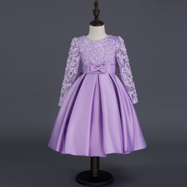 Carisa Europe and America autumn and winter children's dress princess dress long sleeve flower girl dress female purple lace costumes wholesale - Image 7