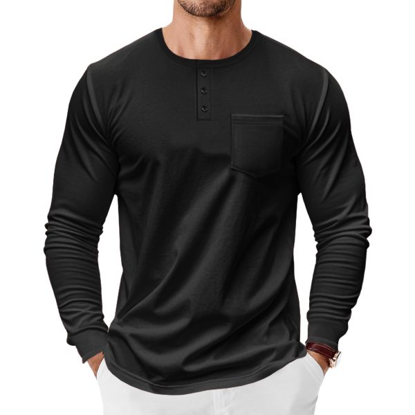 Men's Spring And Autumn Henley Shirt Long Sleeve - Image 7