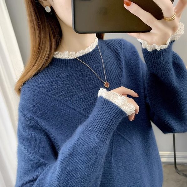 Lace Half-turtleneck Bottoming Shirt For Women - Image 7