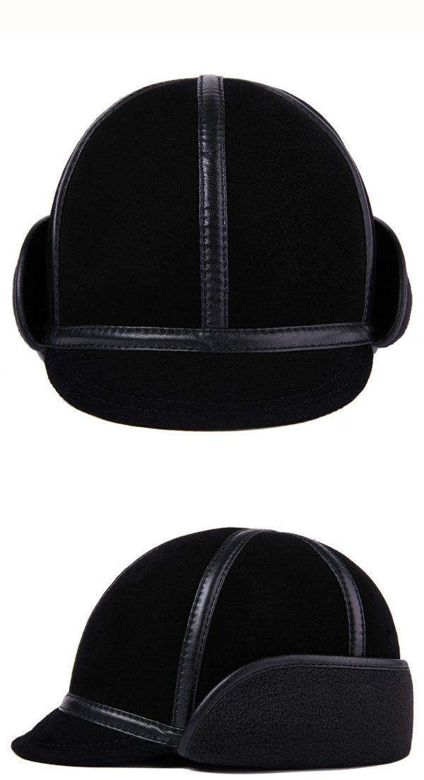Casual Leather Men's Winter Sheepskin Velvet Thermal Outdoor Hat - Image 9