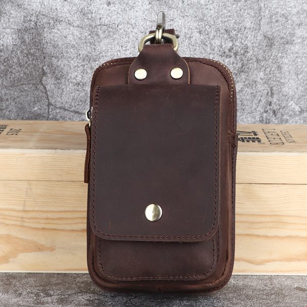 Crazy Horse Leather Men's Belt Bag First Layer Cowhide Mobile Phone Waist Of Trousers Pannier Bag - Image 2