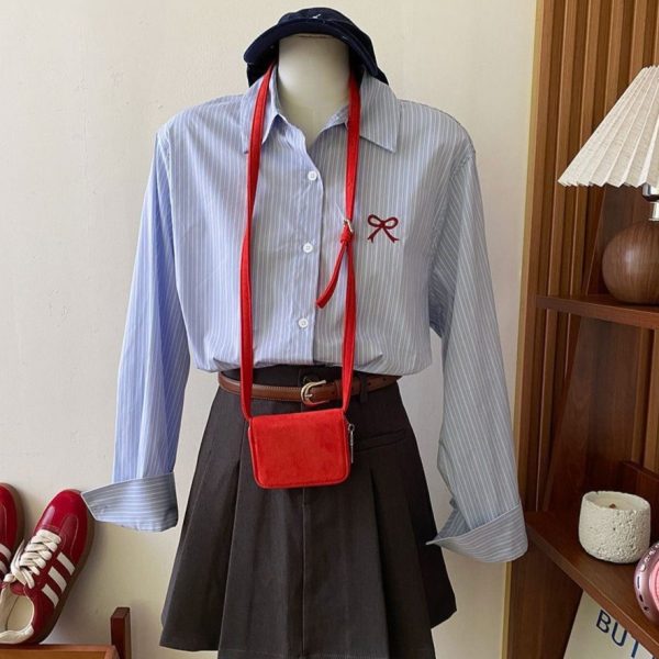 Women's Korean-style Embroidered Long-sleeved Shirt With Bow - Image 4