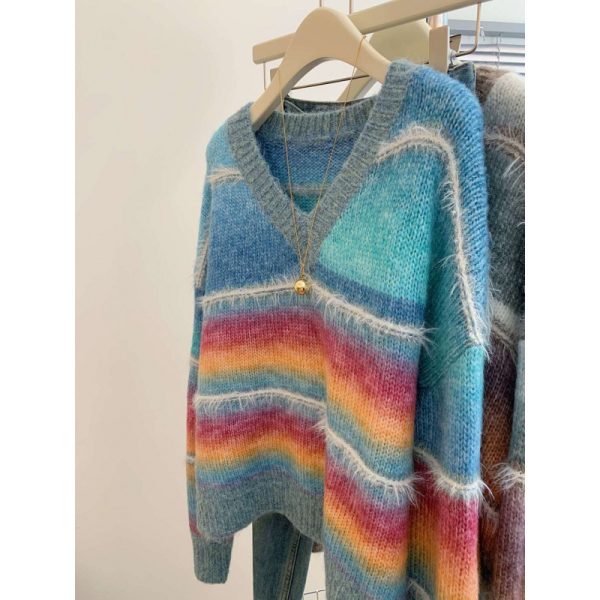 Contrast Color Striped Pullover Women's Autumn And Winter - Image 3