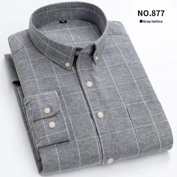 Men's Oxford Pure Color Slim Shirt For Young And Middle-aged People - Image 10