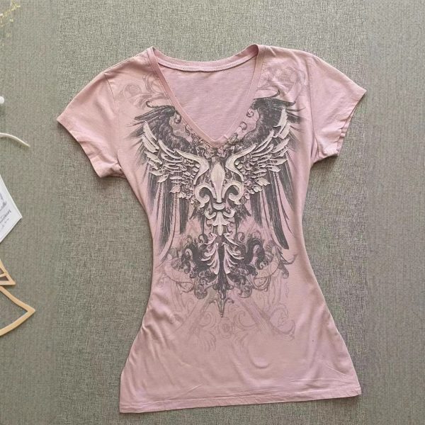 American Retro V-neck Short Sleeve Slim Fit Slimming - Image 3