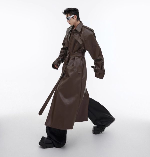 Deconstructing Split Padded Shoulder Profile PU Leather Coat - Image 3