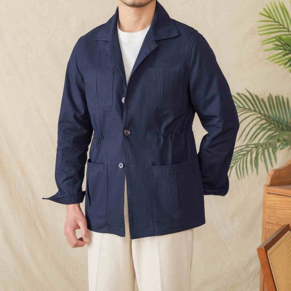 Casual Light Thin Cotton Drawstring Jacket Cuban Collar Plaid Coat - Image 2