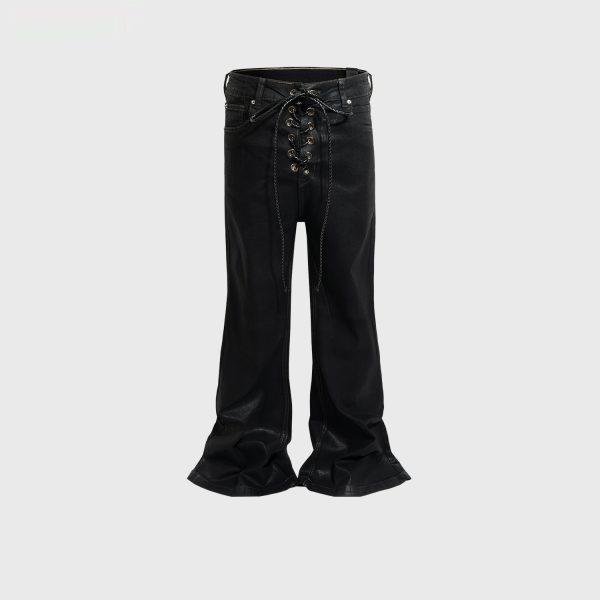 Men's And Women's Same Back Ribbon Drawstring Flared Jeans - Image 6