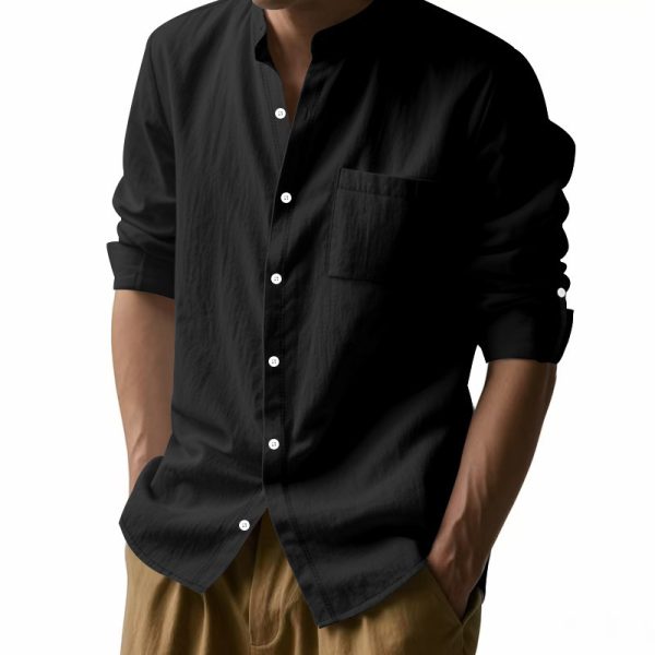 Long Sleeve Stand Collar Casual Men's Pocket Shirt - Image 4
