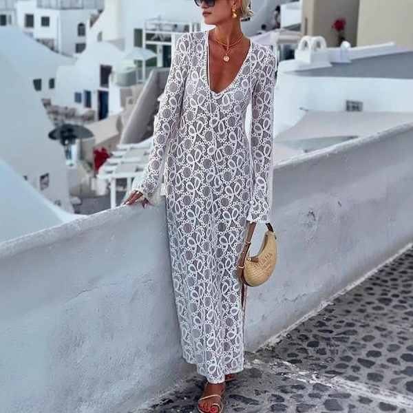 Long Sleeve See-through Lace-up Dress Loose - Image 2