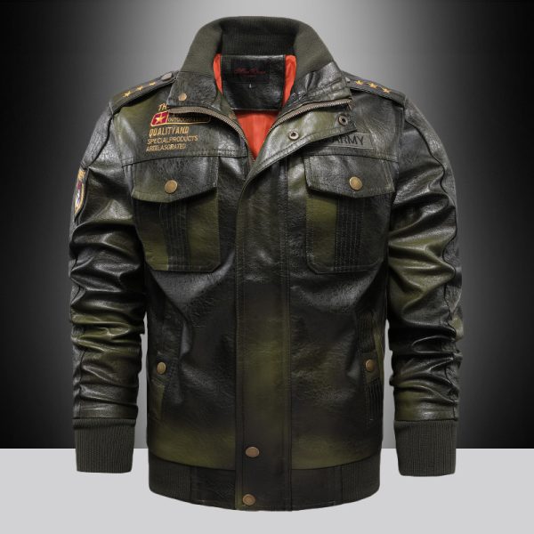 Leather Jacket Men's Stand-up Collar Slim Fit Short - Image 4