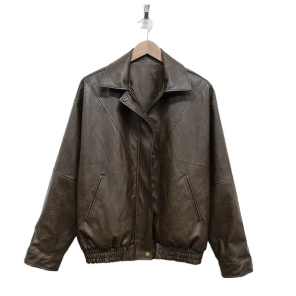 South Korea Chic Early Autumn Retro Handsome Motorcycle Leather Coat - Image 6