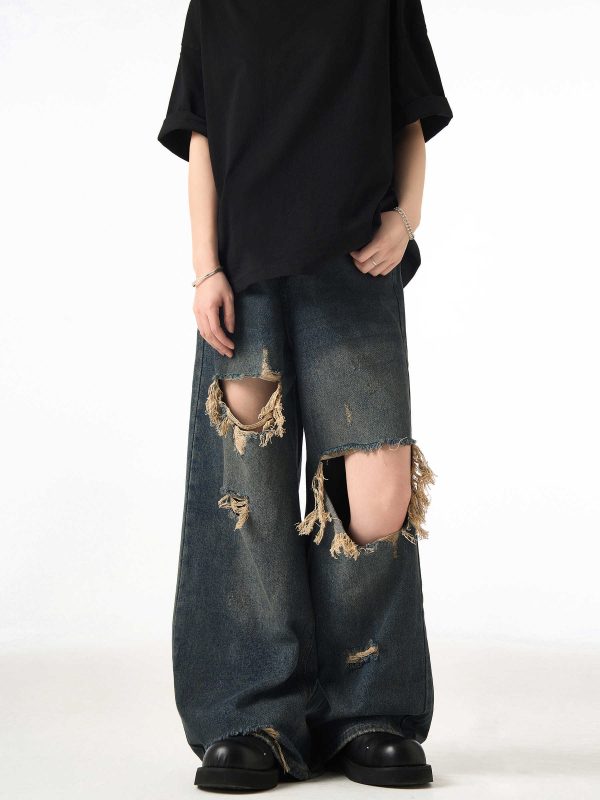 Couple Hole Worn Jeans Wide-leg Pants - Image 6