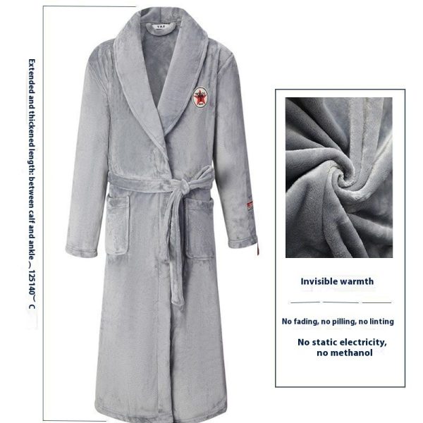 Men's Winter Thickening Thermal Bathrobe Coral Velvet Thin Belt Bathrobe Pajamas - Image 7