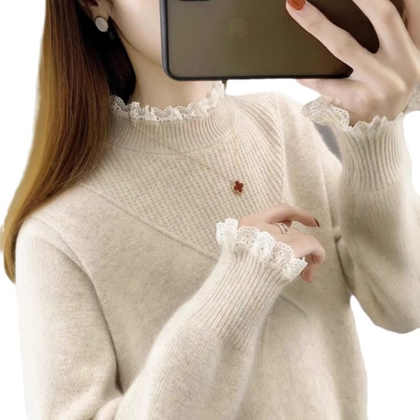 Lace Half-turtleneck Bottoming Shirt For Women - Image 5