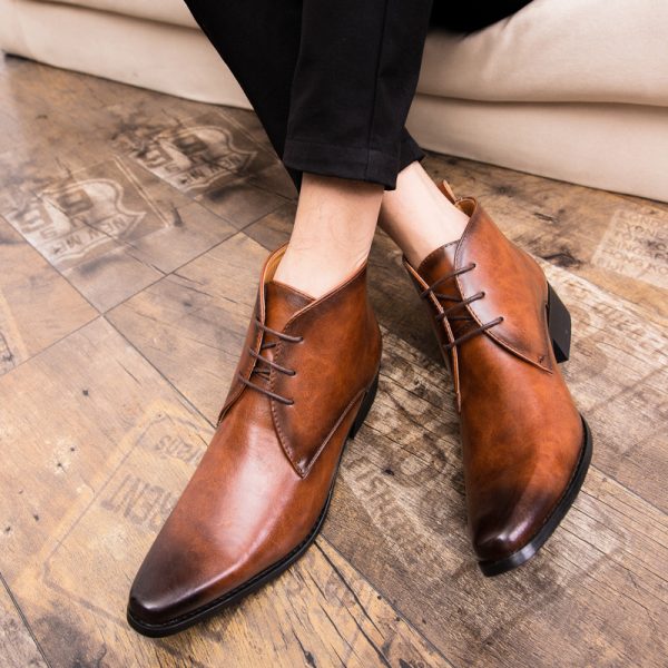 British Men High-top Leather Shoes Pointed Toe - Image 3