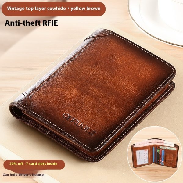 Genuine Leather Anti-theft Swiping Ultra-thin Cheng E Wallet - Image 3