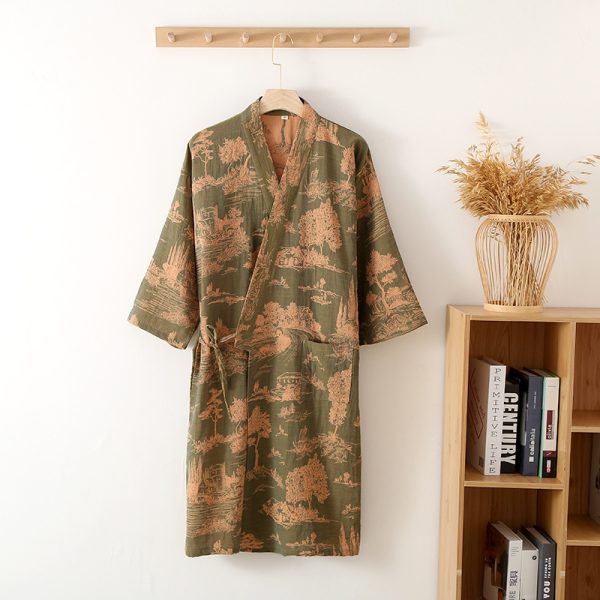 Men's Cotton Gauze Kimono Long Dress Bathrobe - Image 10