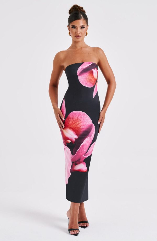 Printed Intellectual Temperament Drape Long Tube Top Sheath Dress - Image 6