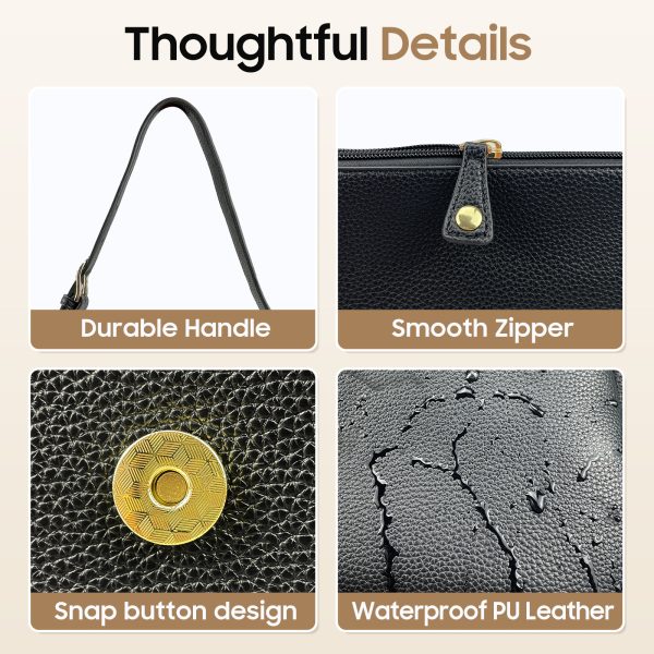 Women's Tote Handbags - Soft PU Leather Shoulder Tote Purses With Zipper For Stylish And Functional Everyday Use - Image 3