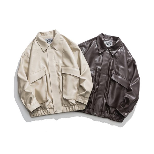American Retro Street Trend Lapel PU Leather Jacket For Men - Image 3