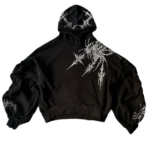 Printed Pattern Long Sleeve Pullover Hoodie - Image 5