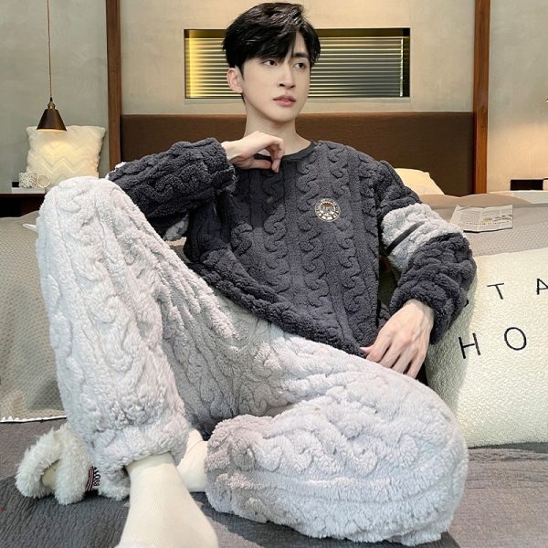 Flannel Thermal Pajamas Men's Autumn And Winter Jacquard - Image 4