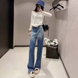 Women's Rhinestone Narrow Wide-leg Jeans