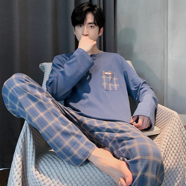 Men's Long Sleeve Cotton Simple Loose Plus Size Pajamas - Image 8