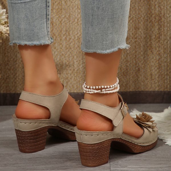 Women's Flowers Chunky Heel Sandals Summer Plus Size Platform Shoes - Image 2