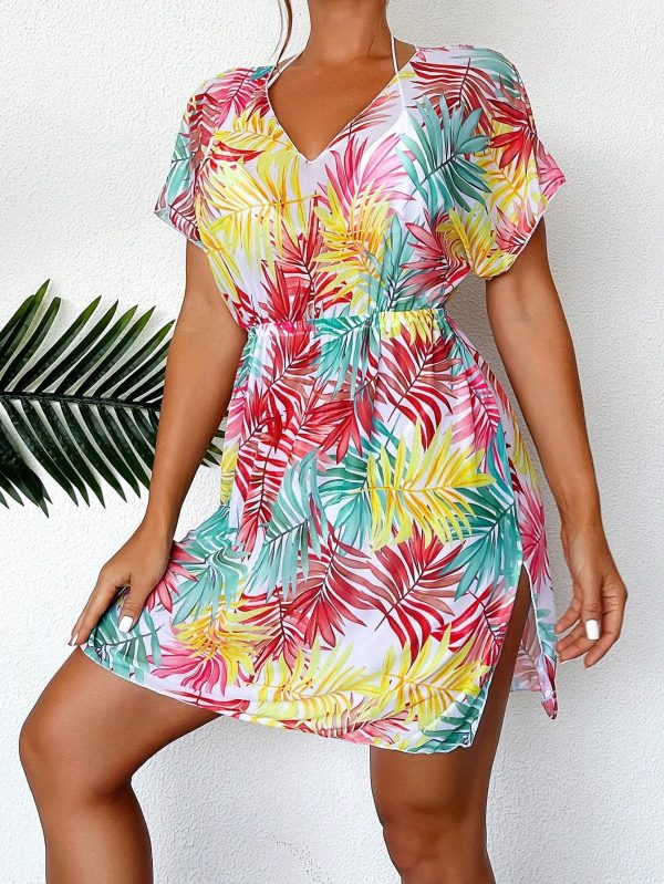 Swim Lushoire Summer Beach Tropical Print Batwing Sleeve Dress - Image 4